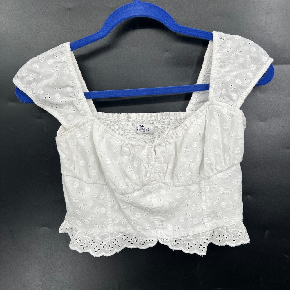 Hollister eyelet lace corset style crop top white coastal cowgirl coquette M